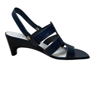 Circa Joan & David Black Leather Wedge Slingback Sandals Women's Size 9M